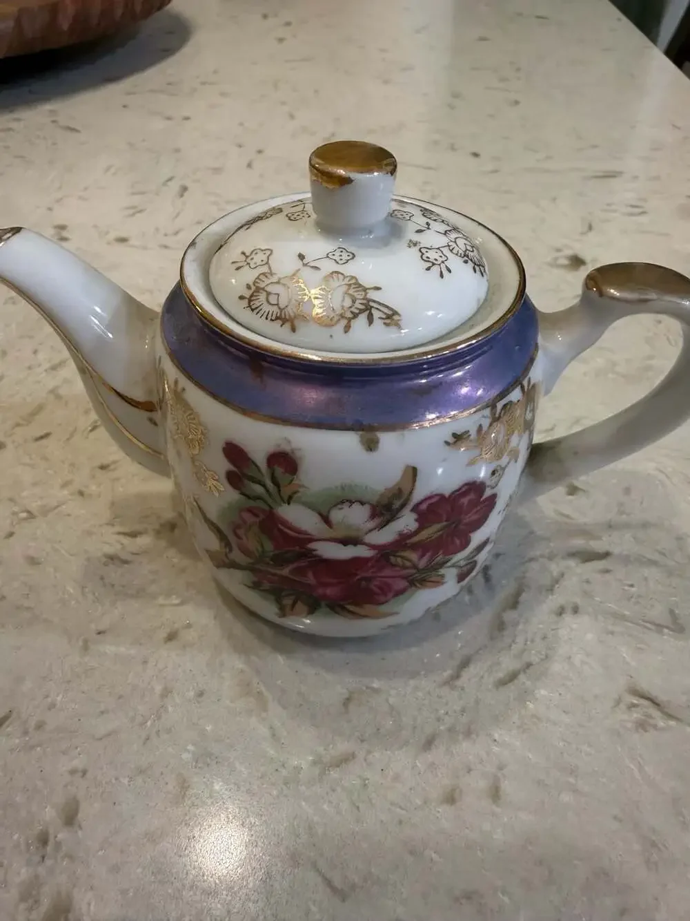 Vintage Price Import Japan Miniature Teapot Floral Lusterware With Gold Trim